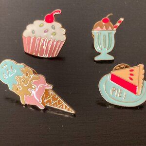 Darice Happy Jackets Dessert Theme Enamel Pins - Set of 4 -Ice Cream Pie Cupcake